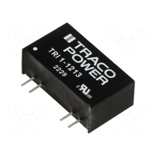 Converter: DC/DC | 1W | Uin: 10.8÷13.2V | Uout: 15VDC | Iout: 68mA | SIP8