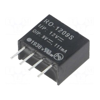 Converter: DC/DC | 1W | Uin: 10.8÷13.2V | Uout: 9VDC | Iout: 111mA | SIP4