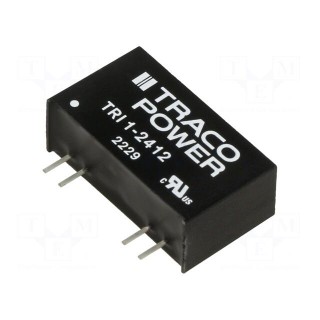 Converter: DC/DC | 1W | Uin: 21.6÷26.4V | Uout: 12VDC | Iout: 84mA | SIP8