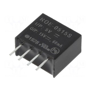 Converter: DC/DC | 1W | Uin: 4.5÷5.5V | Uout: 15VDC | Iout: 66mA | SIP4