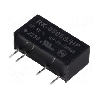 Converter: DC/DC | 1W | Uin: 4.5÷5.5V | Uout: 5VDC | Iout: 200mA | SIP7