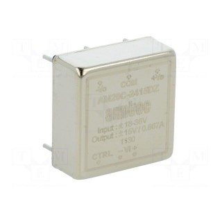 Converter: DC/DC | 20W | Uin: 18÷36V | Uout: 15VDC | Uout2: -15VDC | 1"x1"