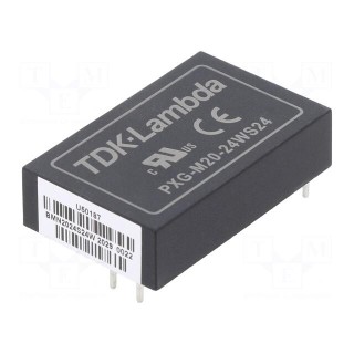 Converter: DC/DC | 20W | Uin: 9÷36V | Uout: 24VDC | Iout: 833mA | THT