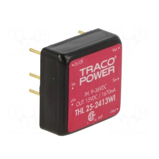 Converter: DC/DC | 25W | Uin: 9÷36V | Uout: 15VDC | Iout: 1670mA | 1"x1"