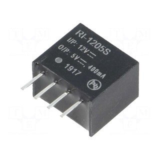Converter: DC/DC | 2W | Uin: 10.8÷13.2V | Uout: 5VDC | Iout: 400mA | SIP4