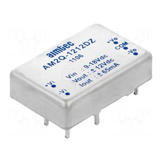 Converter: DC/DC | 2W | Uin: 9÷18V | Uout: 12VDC | Uout2: -12VDC | 1"x0,7"