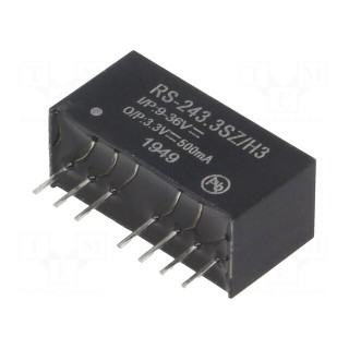 Converter: DC/DC | 2W | Uin: 9÷36V | Uout: 3.3VDC | Iout: 500mA | SIP8
