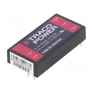 Converter: DC/DC | 30W | Uin: 18÷75V | Uout: 12VDC | Uout2: -12VDC | 2"x1"