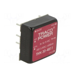 Converter: DC/DC | 30W | Uin: 36÷75V | Uout: 5VDC | Iout: 6000mA | 1"x1"
