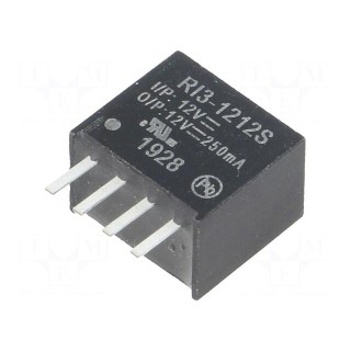 Converter: DC/DC | 3W | Uin: 10.8÷13.2V | Uout: 12VDC | Iout: 250mA | SIP4