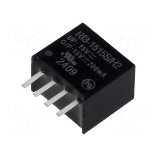 Converter: DC/DC | 3W | Uin: 13.5÷16.5V | Uout: 15VDC | Iout: 200mA | SIP4
