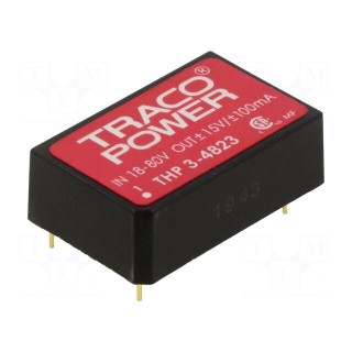 Converter: DC/DC | 3W | Uin: 18÷80V | Uout: 15VDC | Uout2: -15VDC | DIP24