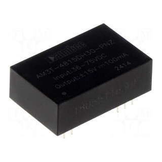 Converter: DC/DC | 3W | Uin: 36÷75V | Uout: -15VDC | Uout2: 15VDC | DIP24