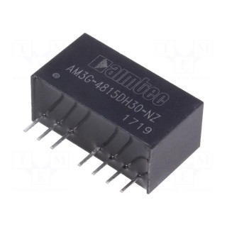 Converter: DC/DC | 3W | Uin: 36÷75V | Uout: 15VDC | Uout2: -15VDC | SIP8