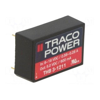 Converter: DC/DC | 3W | Uin: 9÷18V | Uout: 5VDC | Iout: 600mA | DIP24