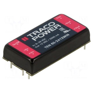 Converter: DC/DC | 60W | Uin: 9÷36V | Uout: 12VDC | Iout: 5000mA | 2"x1"