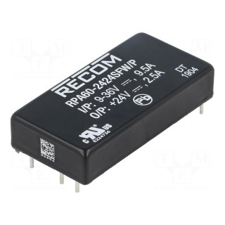 Converter: DC/DC | 60W | Uin: 9÷36V | Uout: 24VDC | Iout: 2.5A | 2"x1"