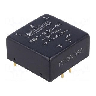 Converter: DC/DC | 6W | Uin: 36÷75V | Uout: 24VDC | Uout2: -24VDC | 1"x1"