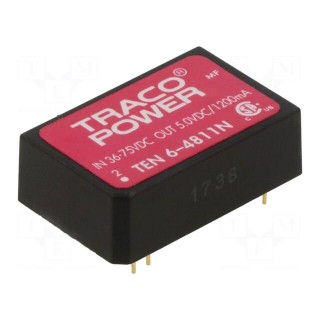 Converter: DC/DC | 6W | Uin: 36÷75V | Uout: 5VDC | Iout: 1200mA | DIP24