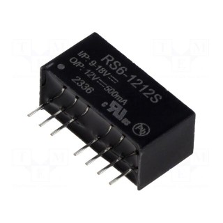 Converter: DC/DC | 6W | Uin: 9÷18V | Uout: 12VDC | Iout: 500mA | SIP8 | RS6
