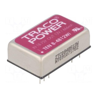 Converter: DC/DC | 8W | Uin: 18÷75V | 12VDC | Iout: 666mA | DIP24 | 18g