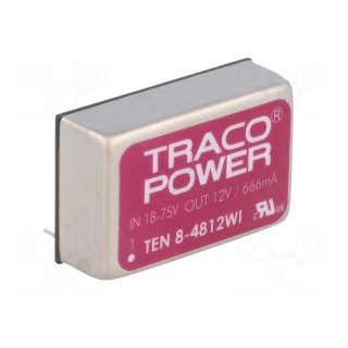 Converter: DC/DC | 8W | Uin: 18÷75V | 12VDC | Iout: 666mA | DIP24 | 18g