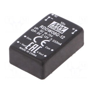 Converter: DC/DC | 8W | Uin: 18÷75V | Uout: 12VDC | Uout2: -12VDC | DIP24