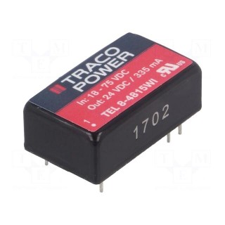 Converter: DC/DC | 8W | Uin: 18÷75V | Uout: 24VDC | Iout: 335mA | DIP16