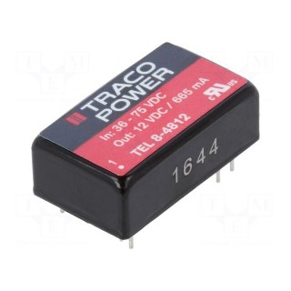 Converter: DC/DC | 8W | Uin: 36÷75V | Uout: 12VDC | Iout: 665mA | DIP16