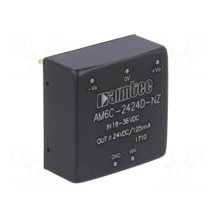 Converter: DC/DC | 6W | Uin: 18÷36V | Uout: 24VDC | Uout2: -24VDC | 1"x1"