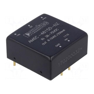 Converter: DC/DC | 6W | Uin: 36÷75V | Uout: 15VDC | Uout2: -15VDC | 1"x1"