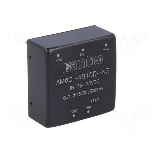 Converter: DC/DC | 6W | Uin: 36÷75V | Uout: 15VDC | Uout2: -15VDC | 1"x1"