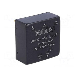 Converter: DC/DC | 6W | Uin: 36÷75V | Uout: 24VDC | Uout2: -24VDC | 1"x1"