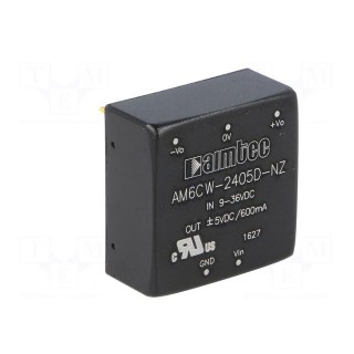 Converter: DC/DC | 6W | Uin: 9÷36V | Uout: 5VDC | Uout2: -5VDC | 1"x1"