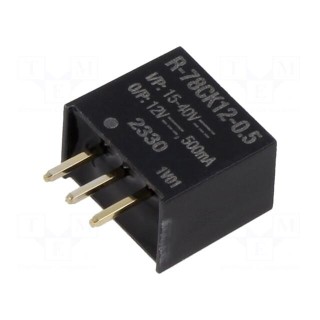Converter: DC/DC | Uin: 15÷40V | Uout: 12VDC | Iout: 500mA | SIP3 | THT