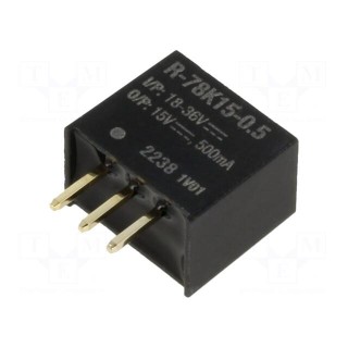 Converter: DC/DC | Uin: 18÷36V | Uout: 15VDC | Iout: 500mA | SIP3 | THT