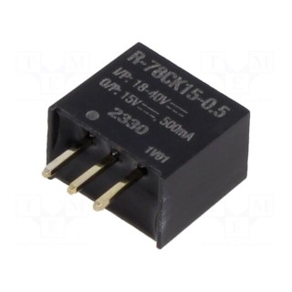 Converter: DC/DC | Uin: 18÷40V | Uout: 15VDC | Iout: 500mA | SIP3 | THT