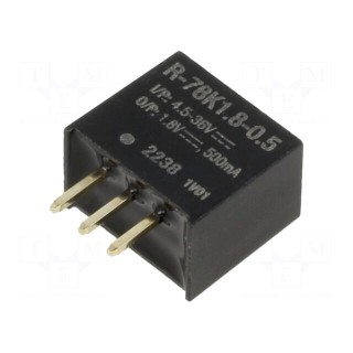 Converter: DC/DC | Uin: 4.5÷36V | Uout: 1.8VDC | Iout: 500mA | SIP3 | THT