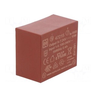 Converter: AC/DC | 10W | 85÷265VAC | Usup: 120÷370VDC | Uout: 24VDC