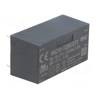 Converter: AC/DC | 10W | 85÷305VAC | Usup: 120÷430VDC | Uout: 12VDC