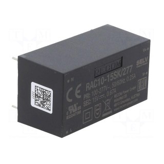 Converter: AC/DC | 10W | Uout: 15VDC | Iout: 670mA | 85% | Mounting: PCB