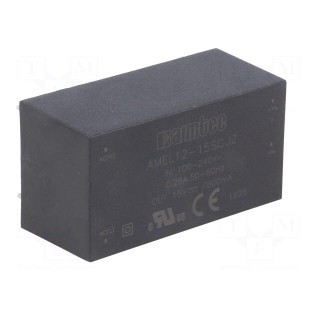 Converter: AC/DC | 12W | Uout: 15VDC | Iout: 0.8A | 82% | Mounting: PCB