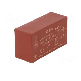 Converter: AC/DC | 15W | Uout: 3.3VDC | Iout: 4.5A | 82% | Mounting: PCB