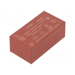 Converter: AC/DC | 15W | Uout: 3.3VDC | Iout: 4.5A | 82% | Mounting: PCB