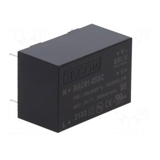 Converter: AC/DC | 1W | 80÷264VAC | Usup: 115÷370VDC | Uout: 5VDC | 68%