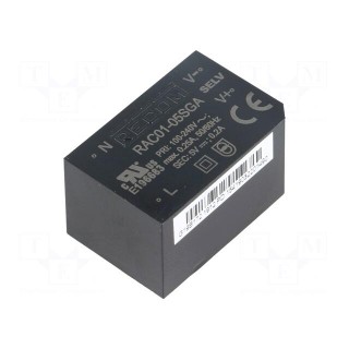 Converter: AC/DC | 1W | Uout: 5VDC | Iout: 200mA | 63% | Mounting: PCB