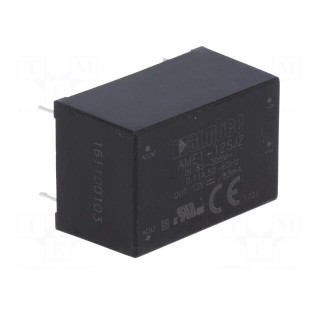 Converter: AC/DC | 1W | Uout: 12VDC | Iout: 0.083A | 73% | Mounting: PCB