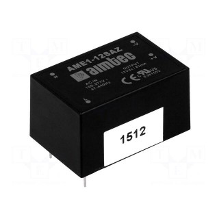 Converter: AC/DC | 1W | Uout: 5VDC | Iout: 0.2A | 57% | Mounting: PCB | 3kV