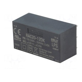 Converter: AC/DC | 20W | 85÷264VAC | Usup: 120÷370VDC | Uout: 12VDC