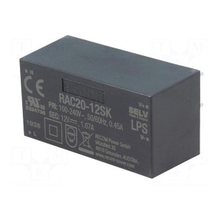 Converter: AC/DC | 20W | 85÷264VAC | Usup: 120÷370VDC | Uout: 12VDC